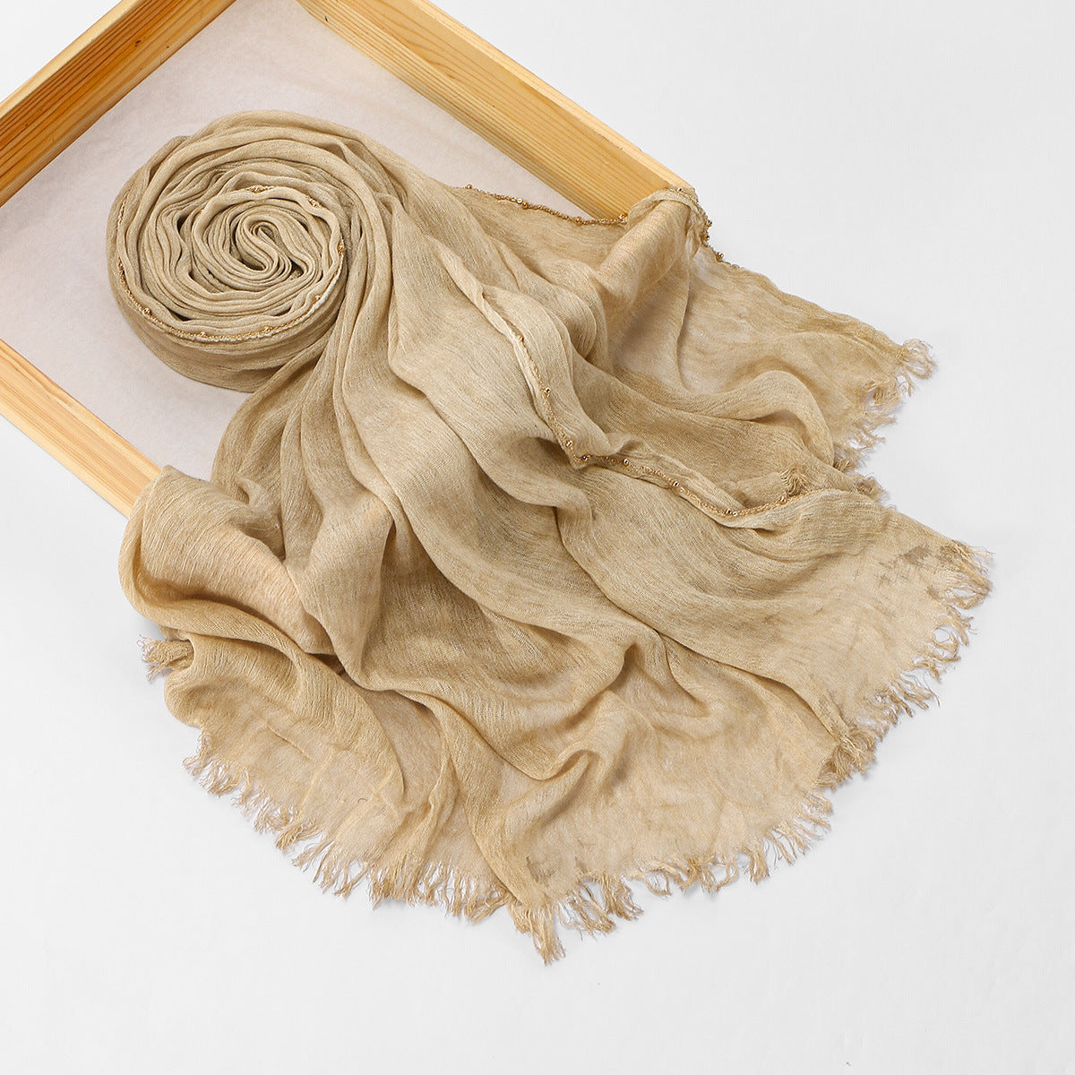 Cross-border Arrival Rayon Crinkle Chain-pattern Fringed Long Scarf