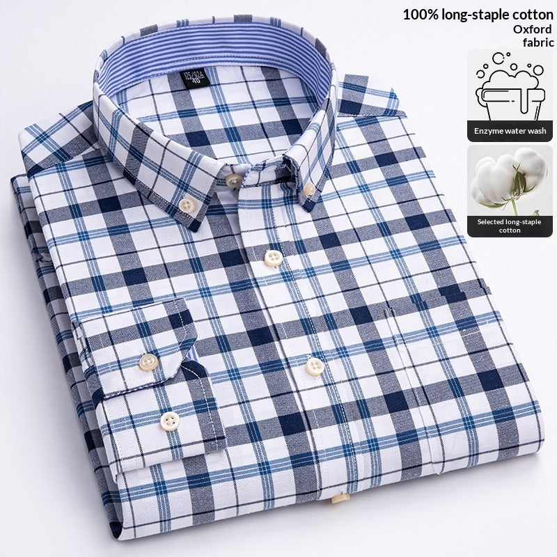 Mens Long-sleeve Oxford-cotton Shirt For Young And Middle-aged Men