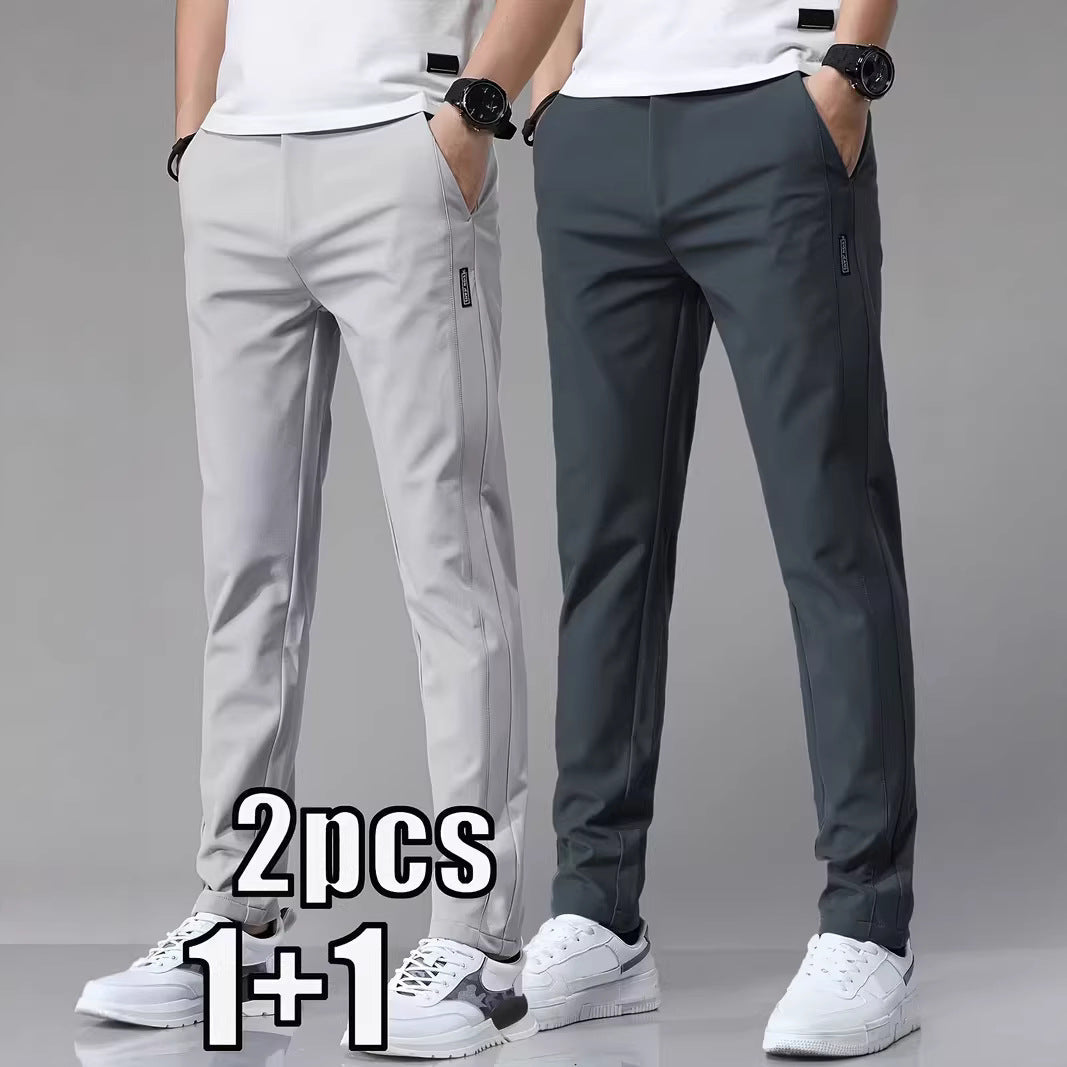 Mens Casual Straight-leg Long Pants With Quick-drying Elastic Waistband