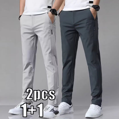 Mens Casual Straight-leg Long Pants With Quick-drying Elastic Waistband