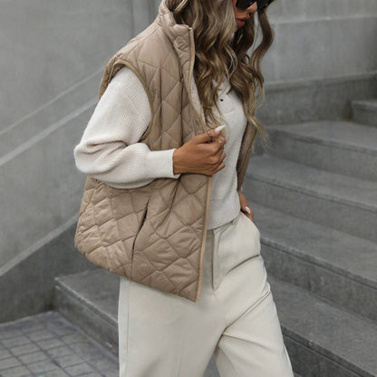 Womens Zippered Vest With Stand Collar Sleeveless Waistcoat