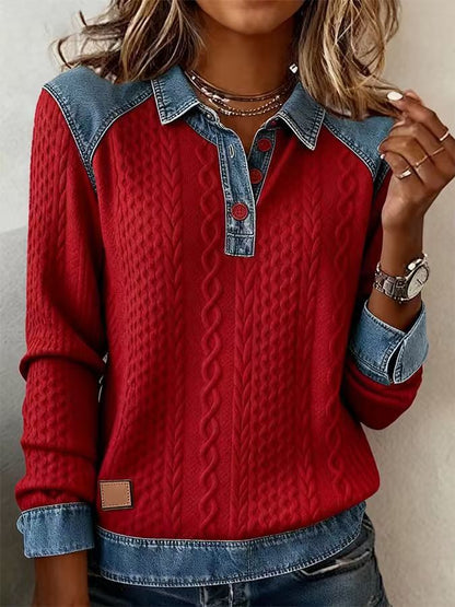 2026 Autumn And Winter Amazon Export New Models In Stock European And American Casual Long-Sleeved Tops Denim Polo Shirts For Women