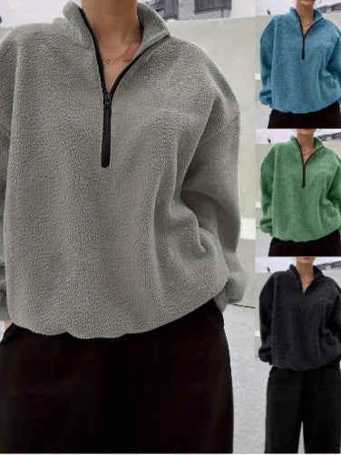 2025 Winter New European And American Cross-Border Amazon Long-Sleeved Casual Simple Pure Color Sweatshirt