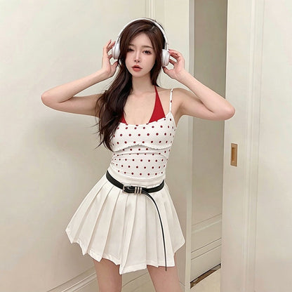 Fake Two-Piece Halter-Neck Polka-Dot Camisole For Women