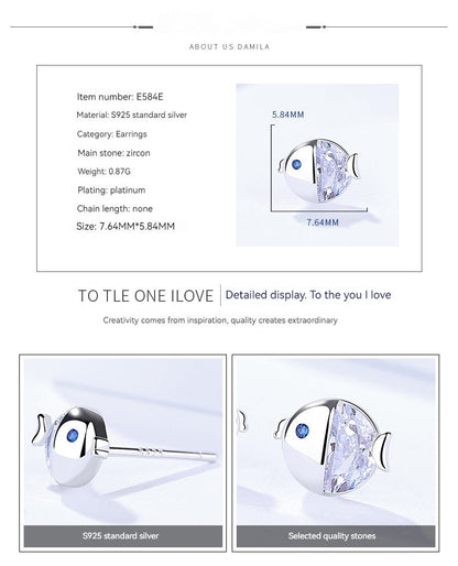 S925 Sterling Silver Kissing Gourami Stud Earrings