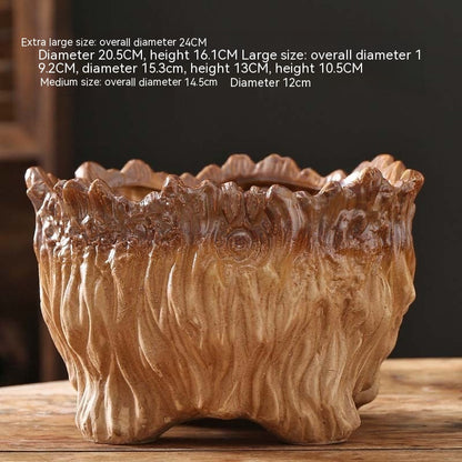 Large Ceramic Flower Pot with Tree Root Design