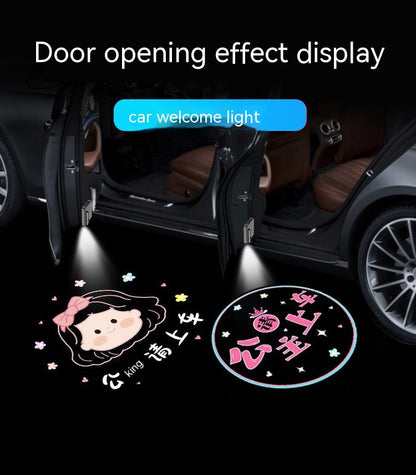 Door Sill Light Car Atmosphere Light Decorative Lamp Wireless Projection Lamp