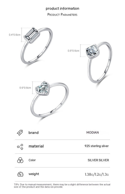 S925 Sterling Silver Heart Engagement Ring