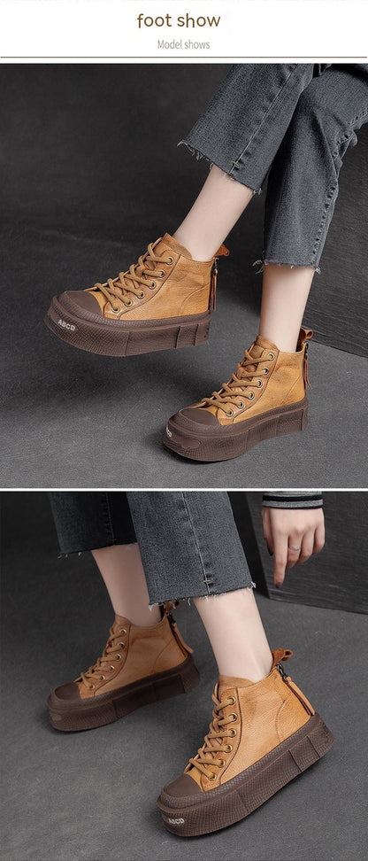Back Zip Cowhide Ankle Boots