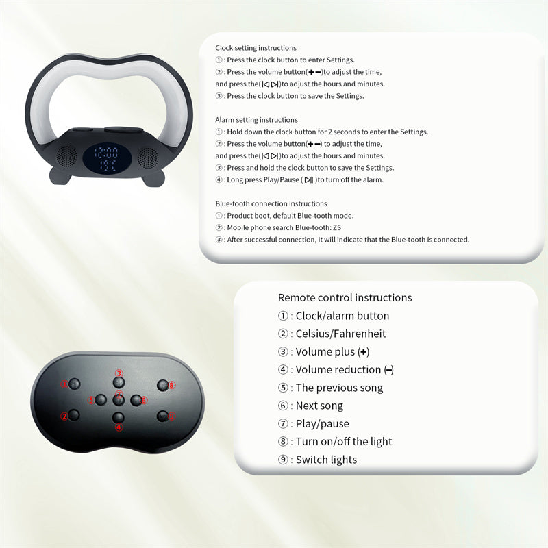 New 6 In 1 Smart Remote Control Bluetooth-compatible Ambience Intelligent LED Table Lamp Multi-function Wireless Charger Night Light Bluetooth-compatible Speaker