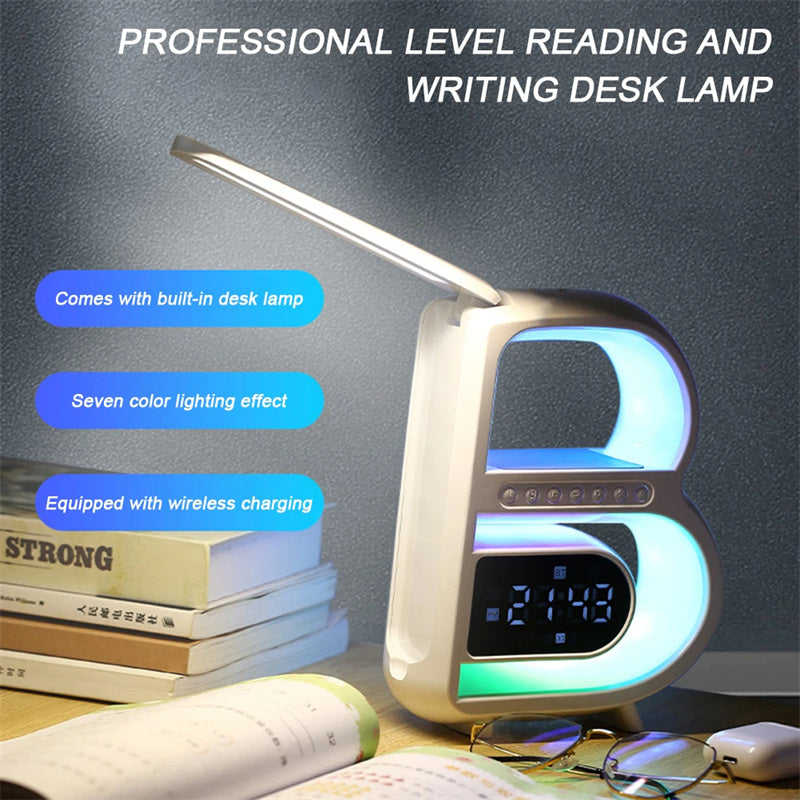 New B-Shaped Blutooth Speaker Multifunctional Smart Music Rhythm Lighting Phone Wireless Charger TF Card AUX Input Standard Mode