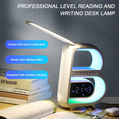 New B-Shaped Blutooth Speaker Multifunctional Smart Music Rhythm Lighting Phone Wireless Charger TF Card AUX Input Standard Mode
