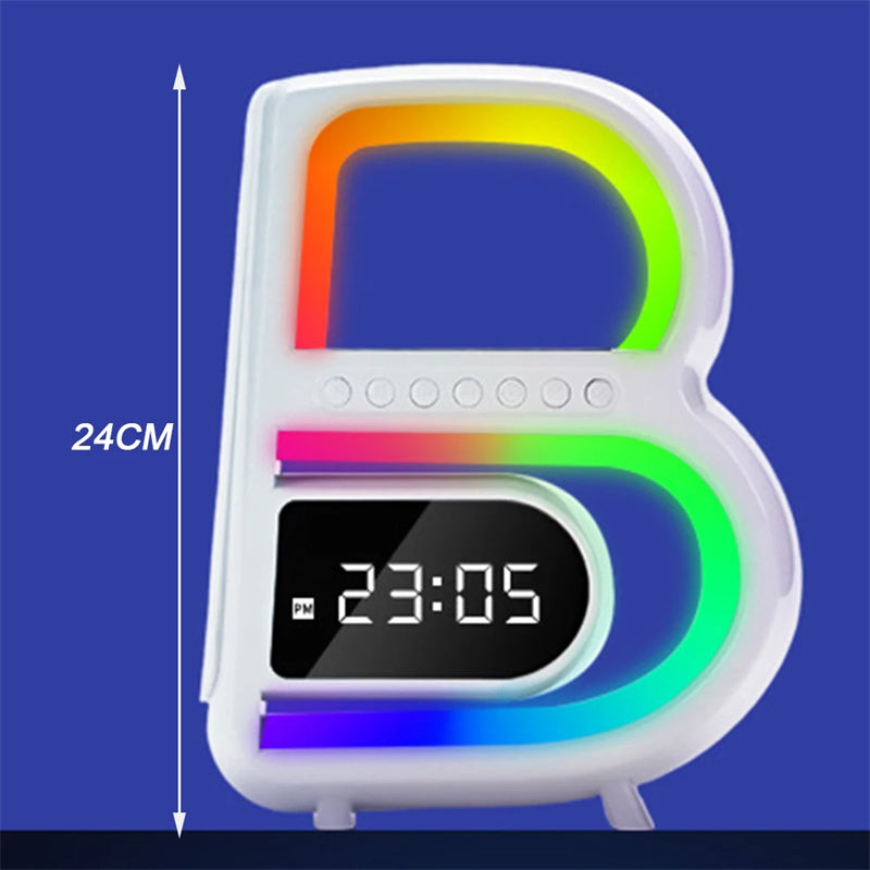 New B-Shaped Blutooth Speaker Multifunctional Smart Music Rhythm Lighting Phone Wireless Charger TF Card AUX Input Standard Mode
