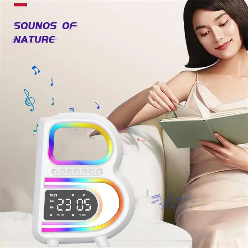 New B-Shaped Blutooth Speaker Multifunctional Smart Music Rhythm Lighting Phone Wireless Charger TF Card AUX Input Standard Mode