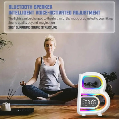 New B-Shaped Blutooth Speaker Multifunctional Smart Music Rhythm Lighting Phone Wireless Charger TF Card AUX Input Standard Mode