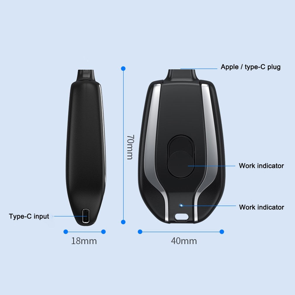 1500mAh Mini Power Emergency Pod Keychain Charger With Type-C Ultra-Compact Mini Battery Pack Fast Charging Backup Power Bank