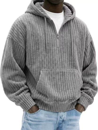Solid-color Loose-fitting Corduroy Mens Hoodie