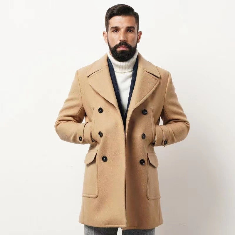 Men's Long-Sleeve British-Style Fashionable Wool Coat