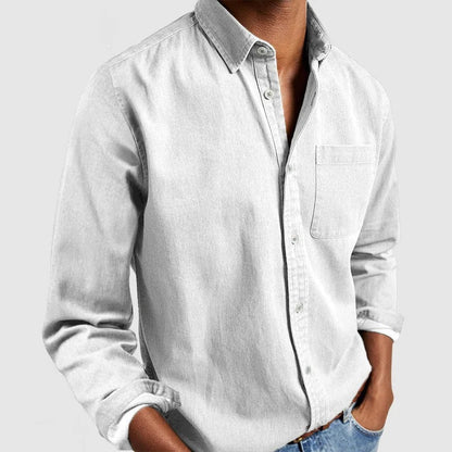 Cross-border Amazon Foreign Trade Europe And The United States Men's New Lapel Solid Color Shirt Men's Retro Long Sleeve Shirt
