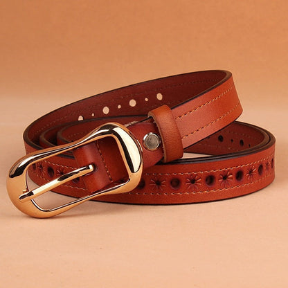 Womens Denim Soft Leather Belt With Pinhole Waistband