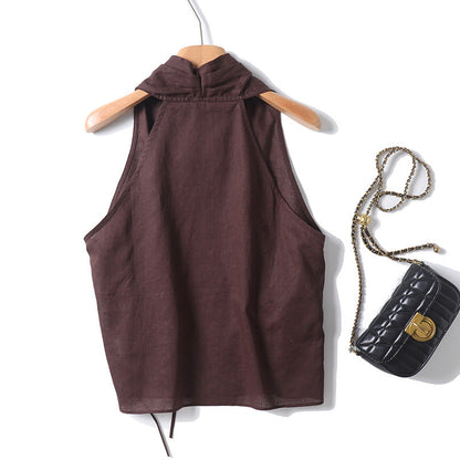 Old-money-style Halter-neck V-neck Sleeveless Top