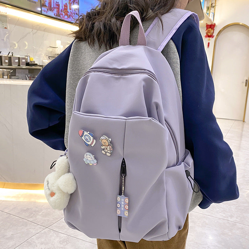 New Girls' Simple Solid Color Backpack