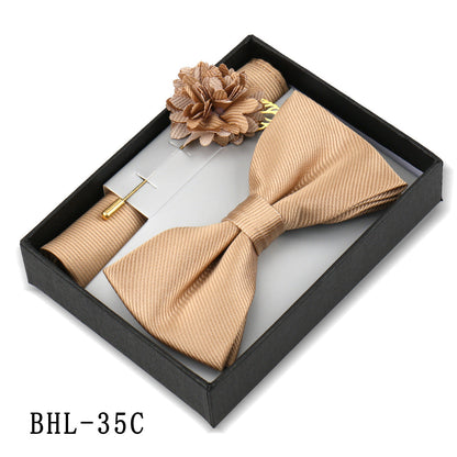 Mens Bow Tie, Pocket Square, And Brooch Gift Set