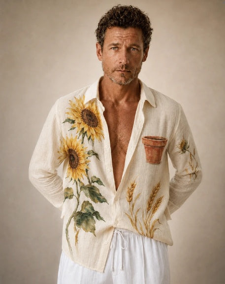 Sunflower & Wheat Print Oversized Shirt