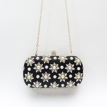 Pearl-Color Diamond Flower Evening Bag For Formal Wear