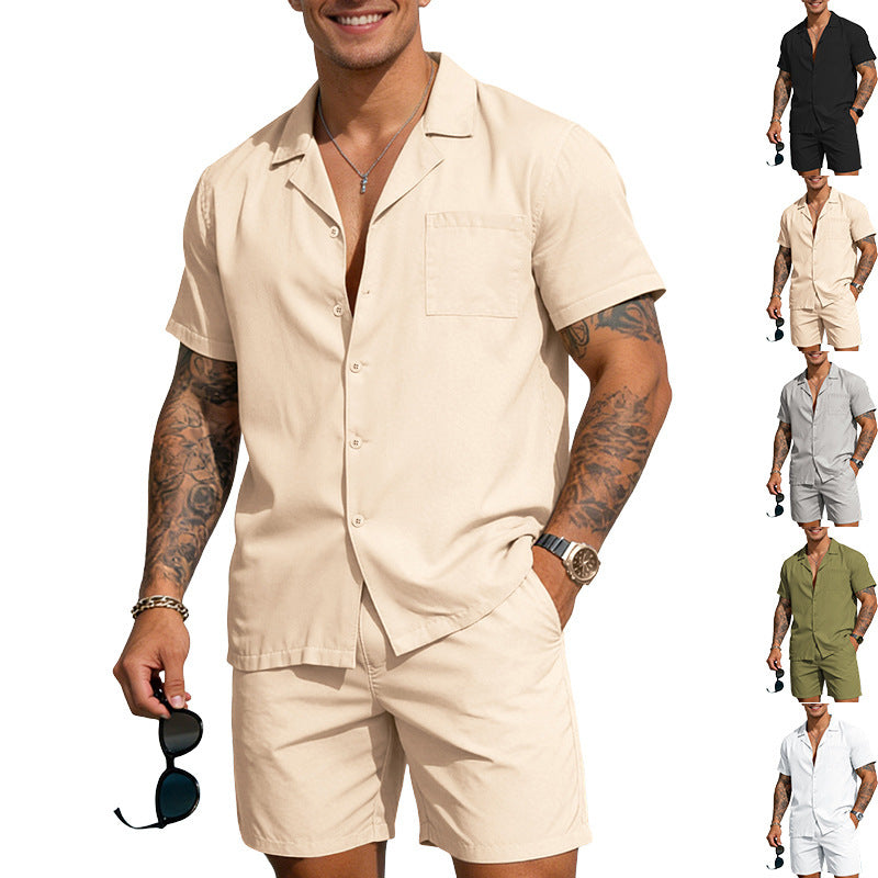 Solid-color Lapel Shirt Casual Suit For Men