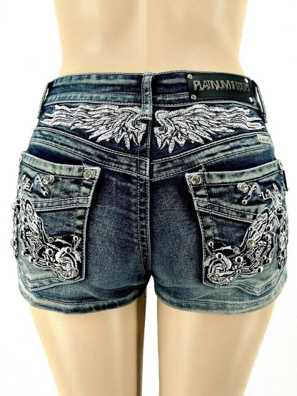 Retro Rhinestone-embellished Embroidered Wing Jeans