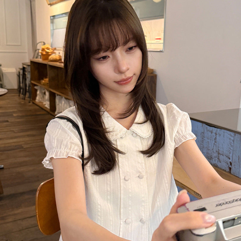 French-style Sweet Doll-collar Short-sleeve Blouse For Women