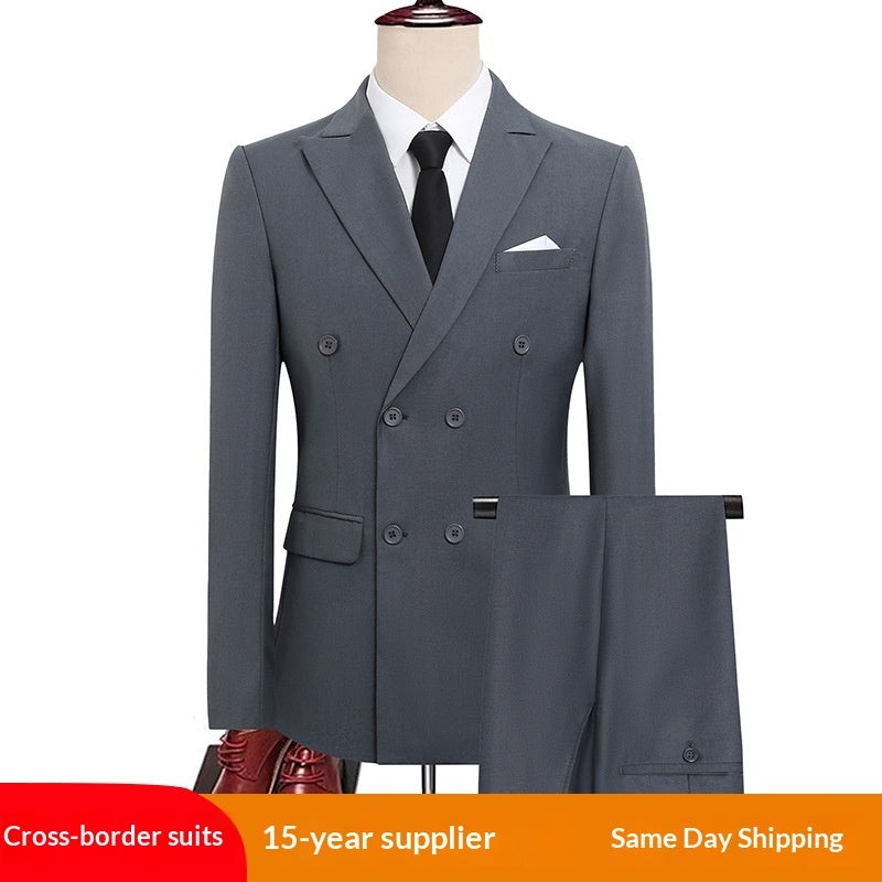 Mens Versatile Double-breasted Business-casual Suit