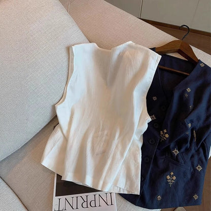 Elegant Relaxed-fit Versatile V-neck Waistcoat Vest