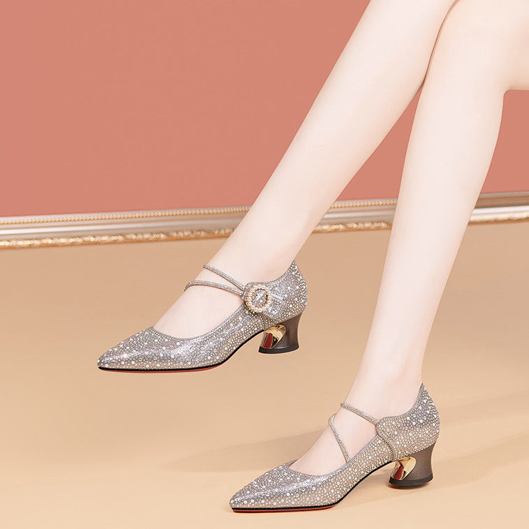 New Rhinestone-embellished Chunky-heel Pumps For Women