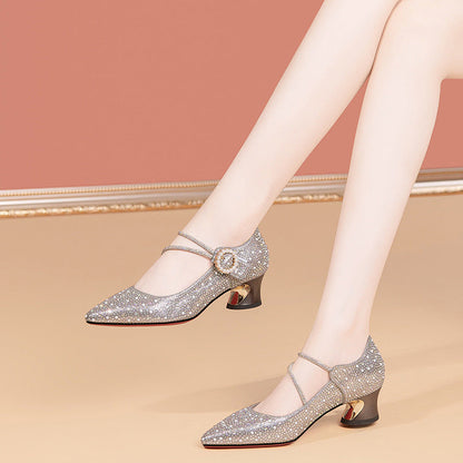 New Rhinestone-embellished Chunky-heel Pumps For Women