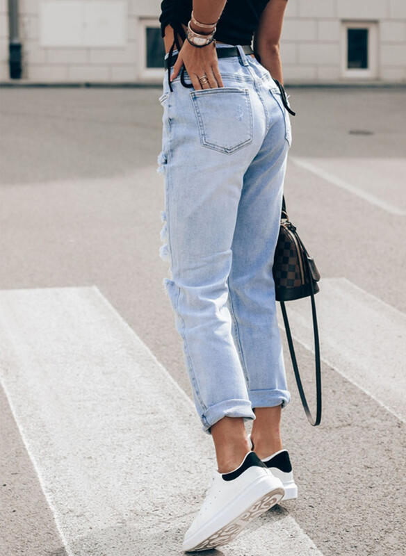 Women's Light Blue Elegant Slim-fit Trousers