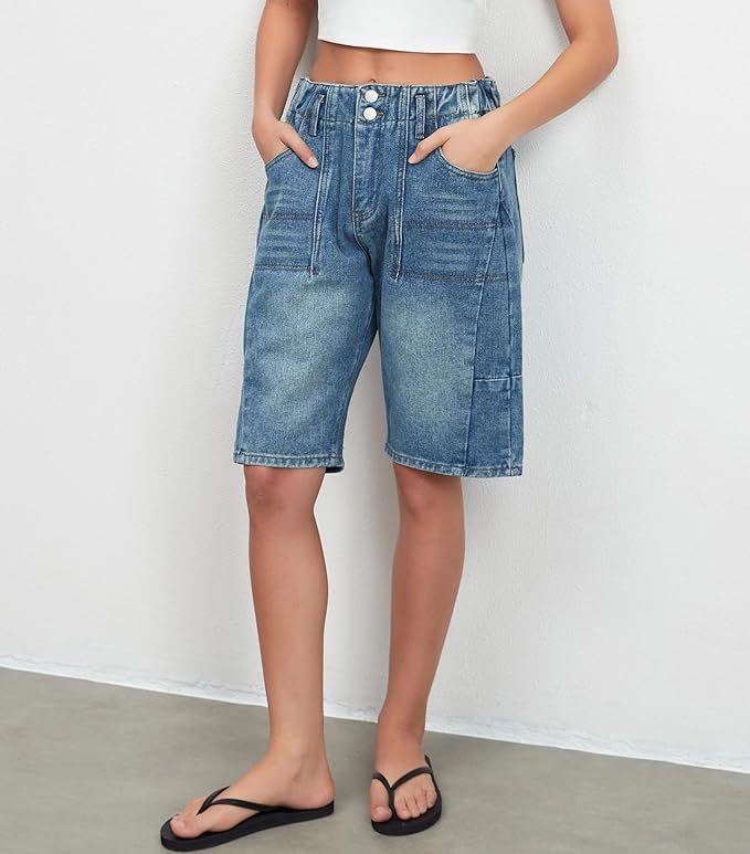 European And American Retro Washed Blue Denim Straight- Leg Cropped Pants