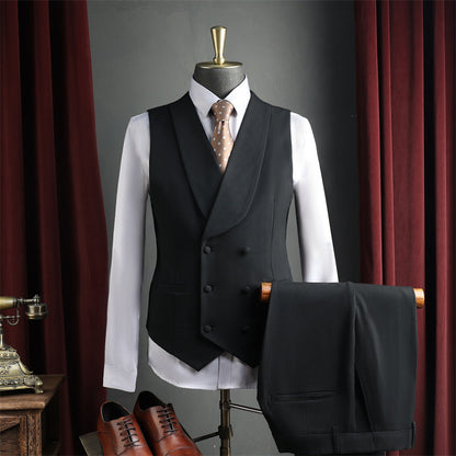 Men Dark Brown Peak Lapel Double Breasted 3 Piece Suit Set