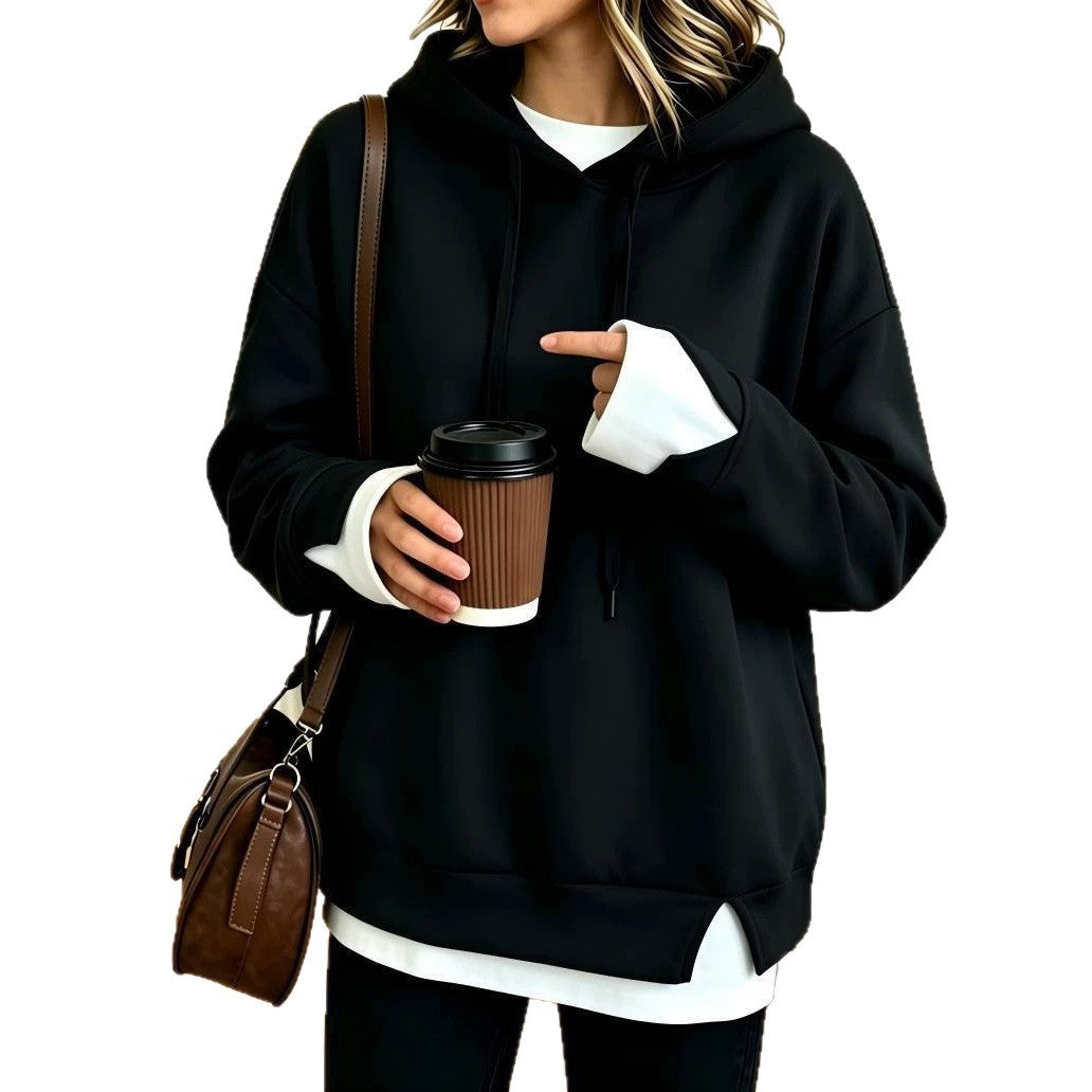 New Fallwinter Womens Faux Two-piece Hooded Sweatshirt