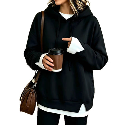 New Fallwinter Womens Faux Two-piece Hooded Sweatshirt