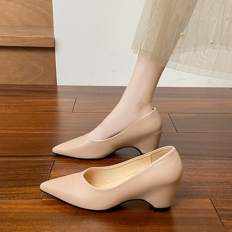 Pointed Toe Low Cut Pumps For Women 2026 Spring New Wedge Hidden Heel Simple Slip On Commute Work Shoes