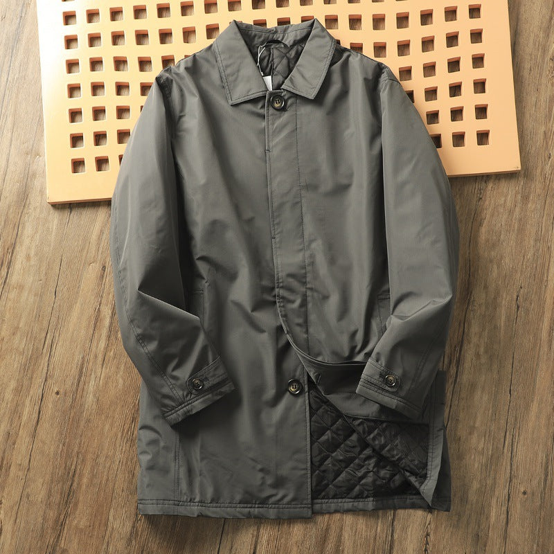 Men's Windproof Waterproof Thickened Thermal Quilted Mid-length Trench Coat