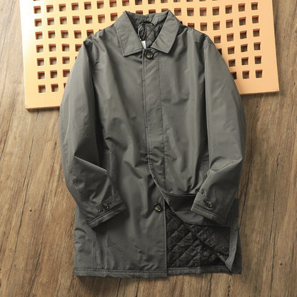 Men's Windproof Waterproof Thickened Thermal Quilted Mid-length Trench Coat