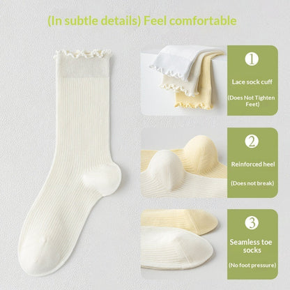 Womens Socks Solid Color Mid-calf Length Summer Thin Style Pure Cotton