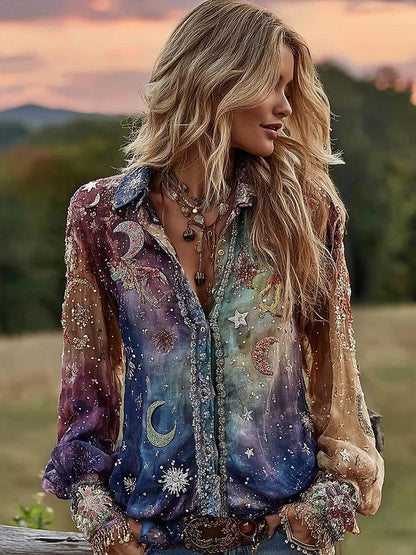 Womens Plus-Size Casual Floral Shirt