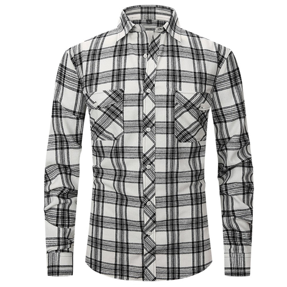 Classic Men's Plaid Shirt With Pockets - Long Sleeve Casual Button Down For Work & Outdoor