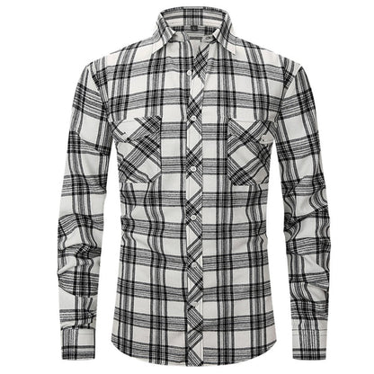 Classic Men's Plaid Shirt With Pockets - Long Sleeve Casual Button Down For Work & Outdoor