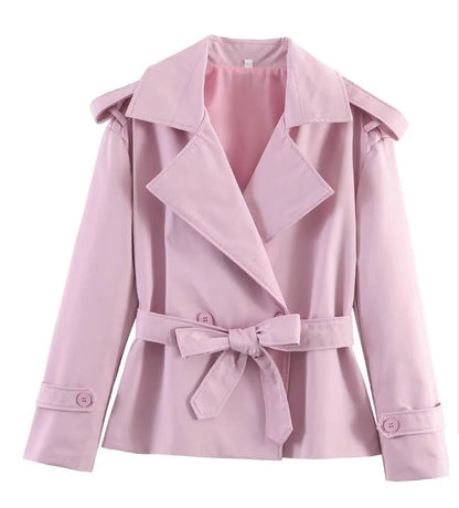 New Za Aliexpress Hot-Selling Cross-Border European And American Style Women's Solid Color Belted Short Jacket Trench Coat