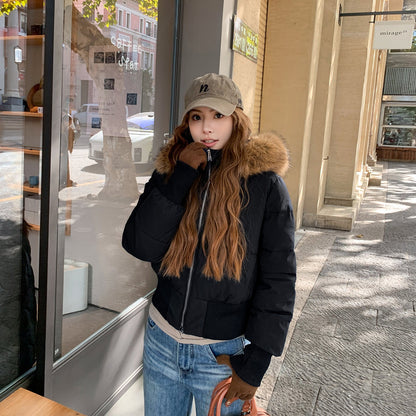 Womens Thickened Fleece-lined Slim-fit Cotton Coat